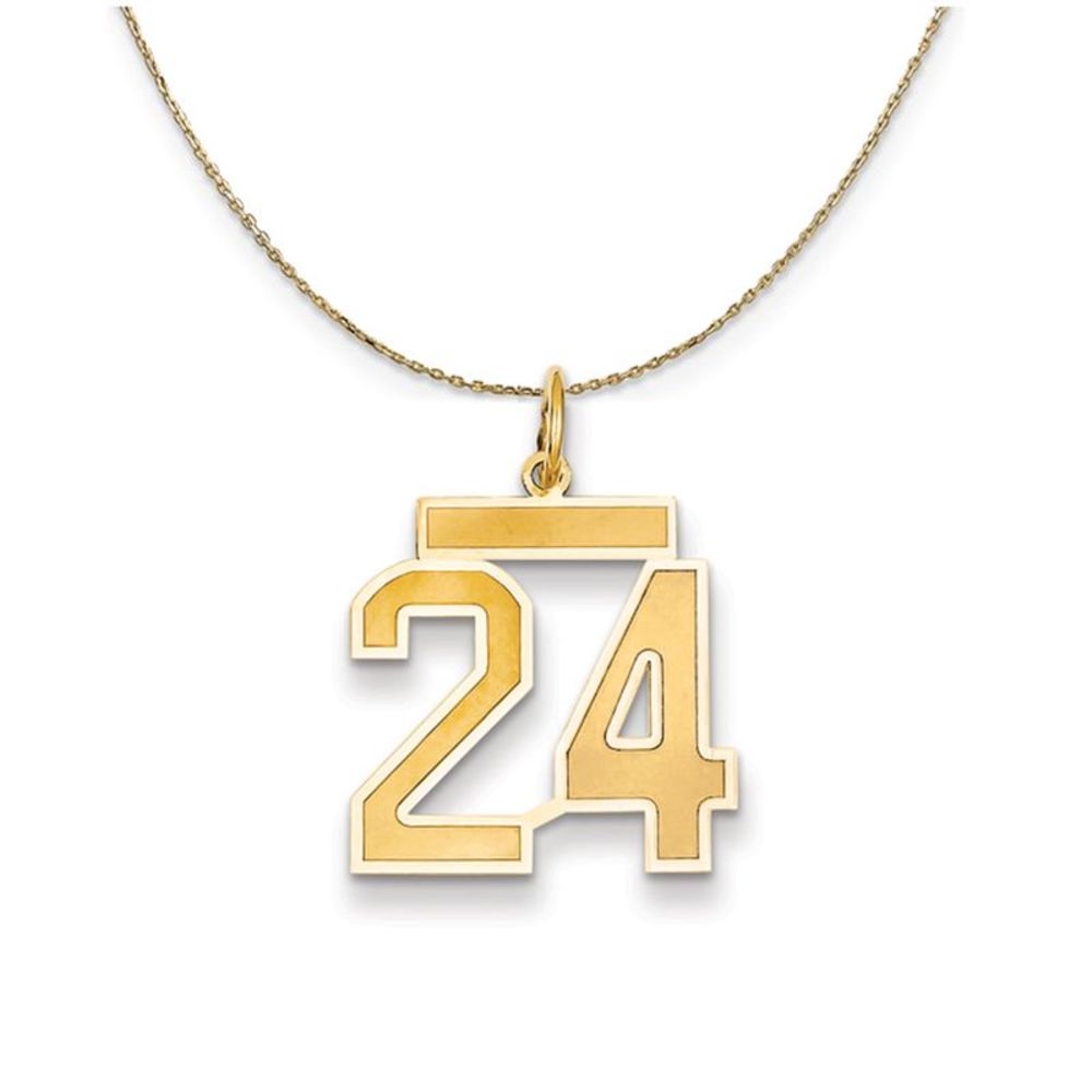 14k Yellow Gold, Jersey, Med Number 24 Necklace - 18 Inch